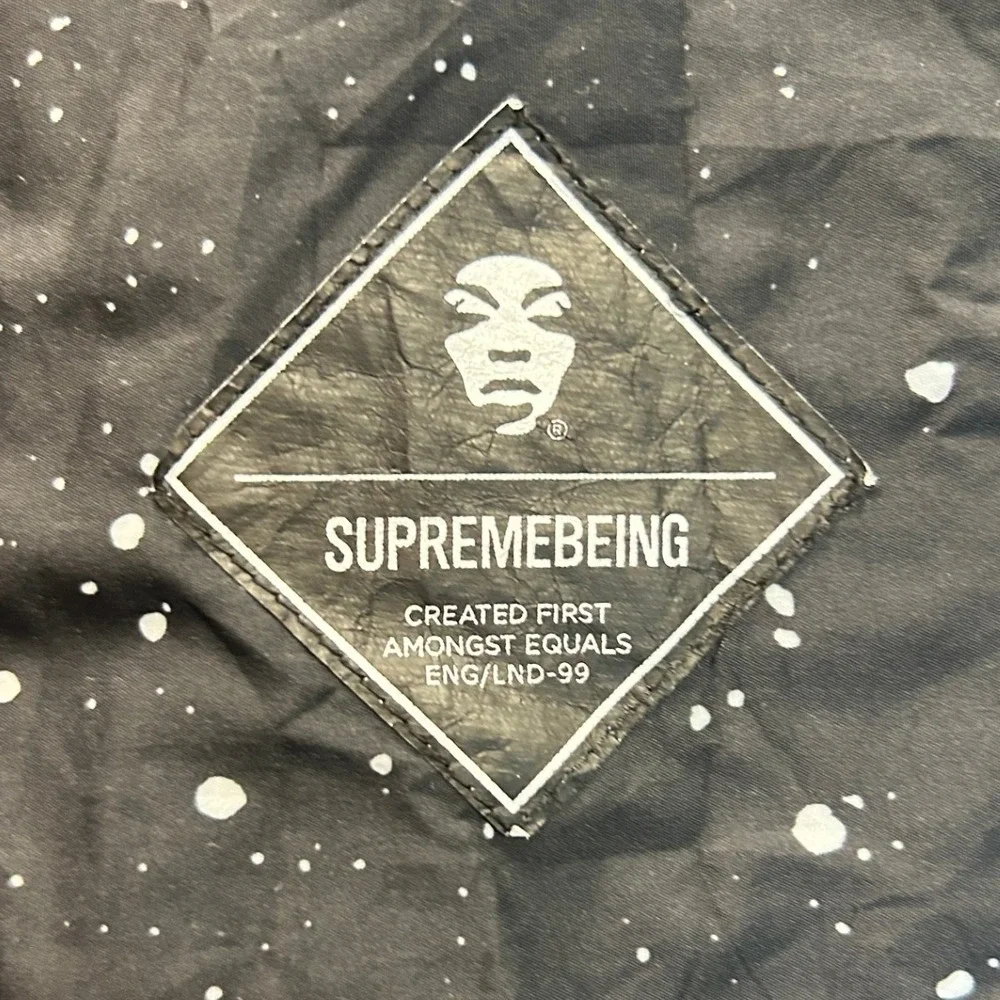 Supremebeing Windbreaker Jacket Mens XL Black Paint Splatter Hooded Streetwear